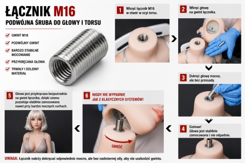 Łącznik M16 – podwójna śruba do głowy i torsu